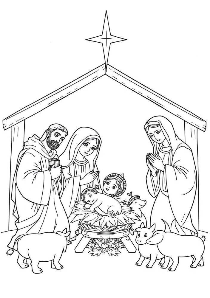 Desenho de Presépio com figuras para colorir
