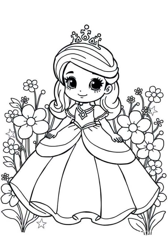 Desenho de Princesa com vestido encantado para colorir