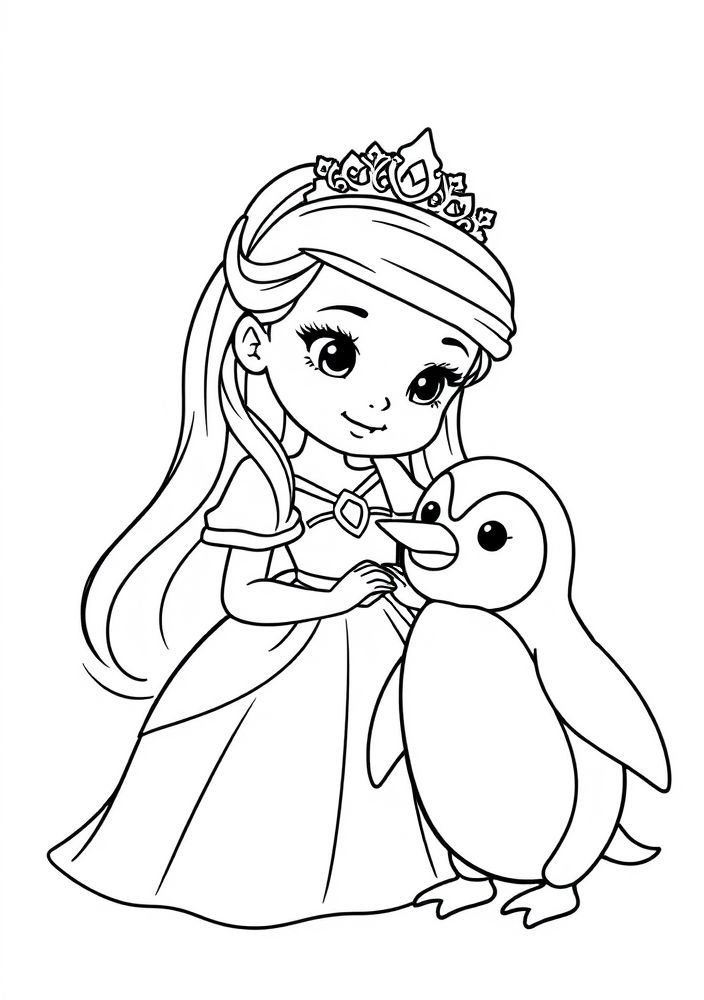 Desenho de Princesinha e seu Pinguim para colorir