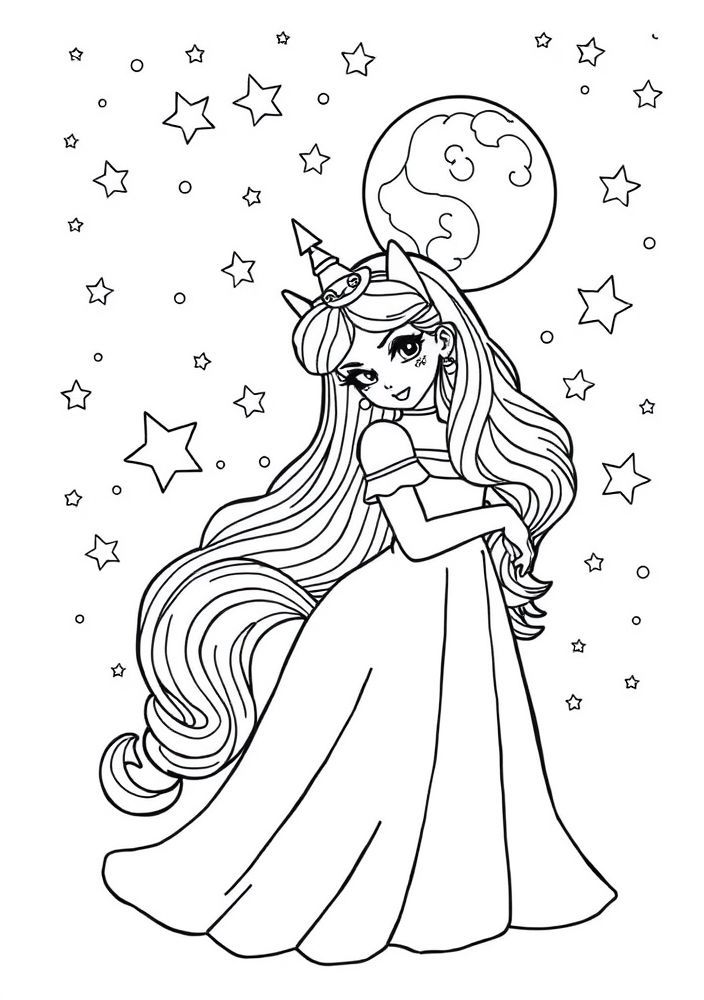 Desenho de Princess Luna e o céu noturno para colorir