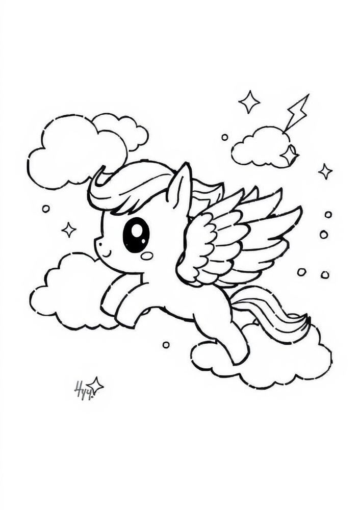 Desenho de Rainbow Dash voando alto para colorir