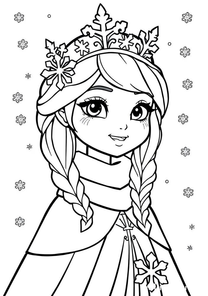 Desenho de Rainha dos Gelos com Flocos de Neve para colorir