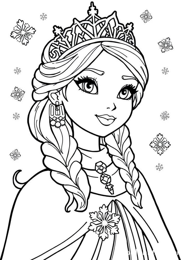 Desenho de Rainha dos Gelos com Flocos de Neve para colorir