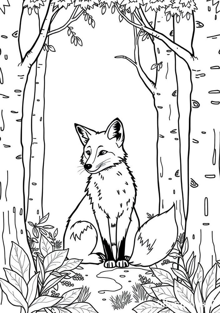 Desenho de Raposa no Bosque para colorir