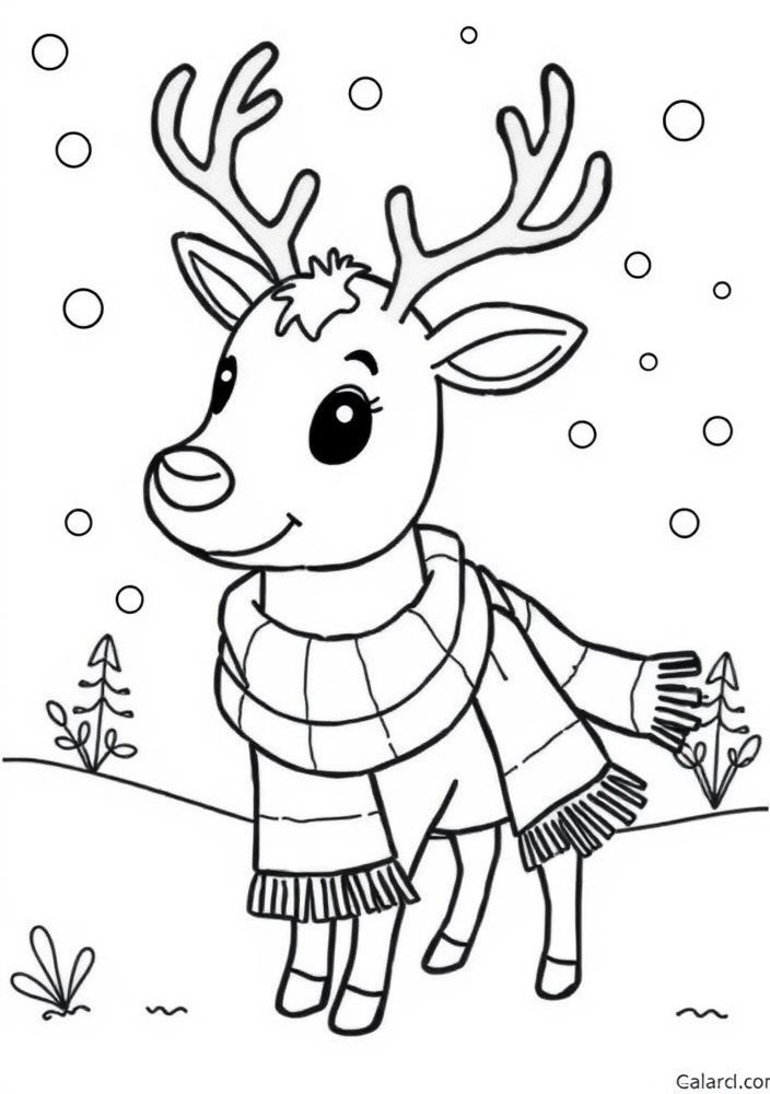Desenho de Rena com Cachecol para colorir