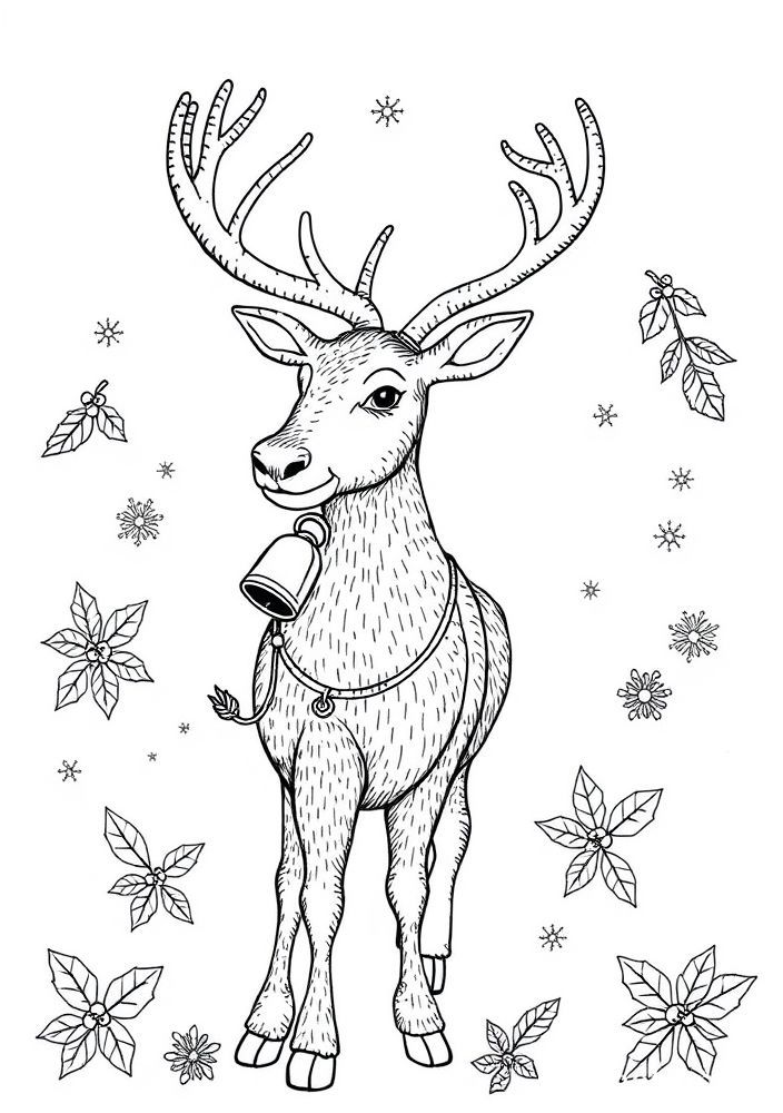Desenho de Rena com sinos para colorir