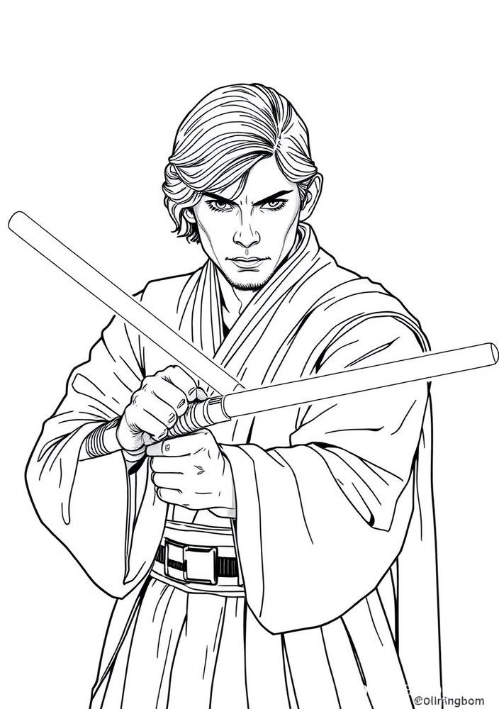 Desenho de Rey usando o sabre de luz para colorir