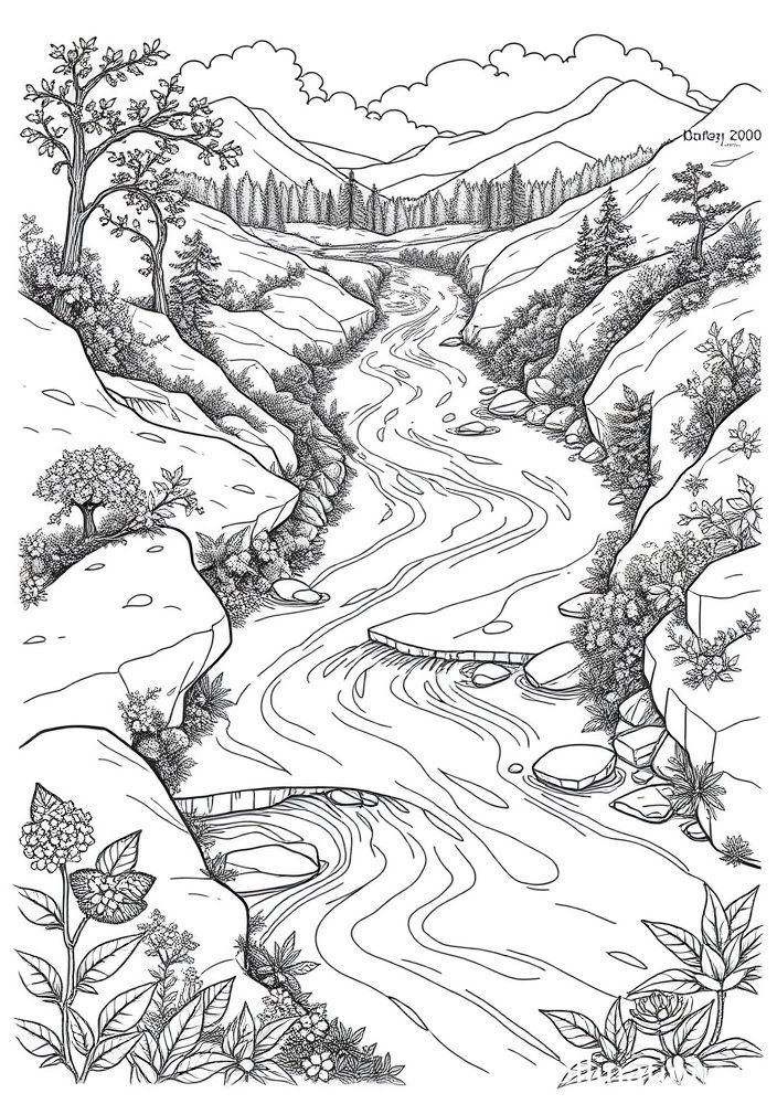 Desenho de Rio Fluindo para colorir