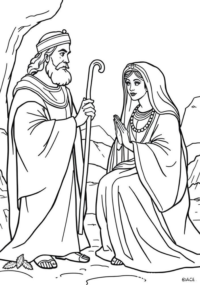 Desenho de Salomão e a Rainha de Sabá para colorir