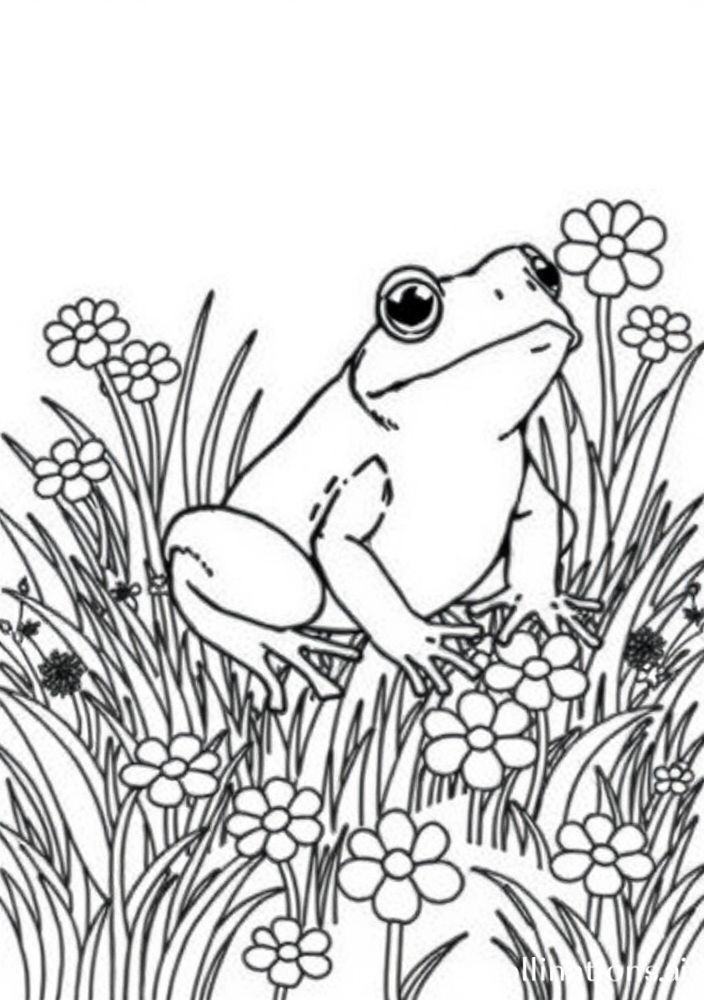 Desenho de Sapo Com a Natureza ao Redor para Colorir