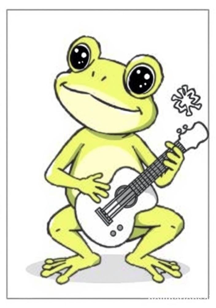 Desenho de Sapo Tocando Violão para Colorir