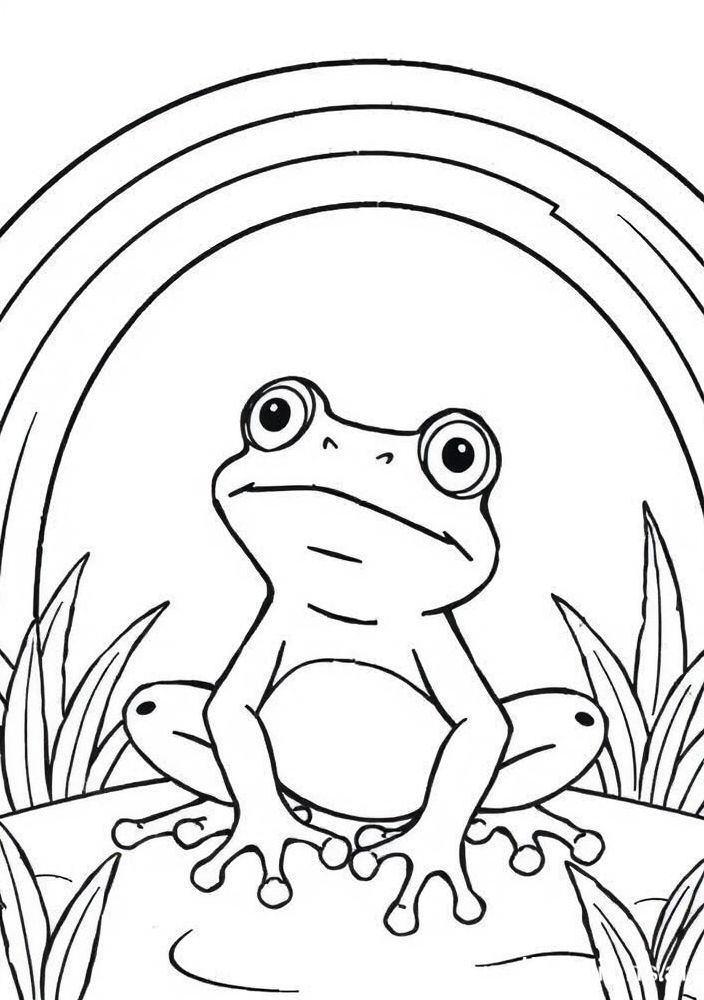 Desenho de Sapo e Arco-íris para Colorir