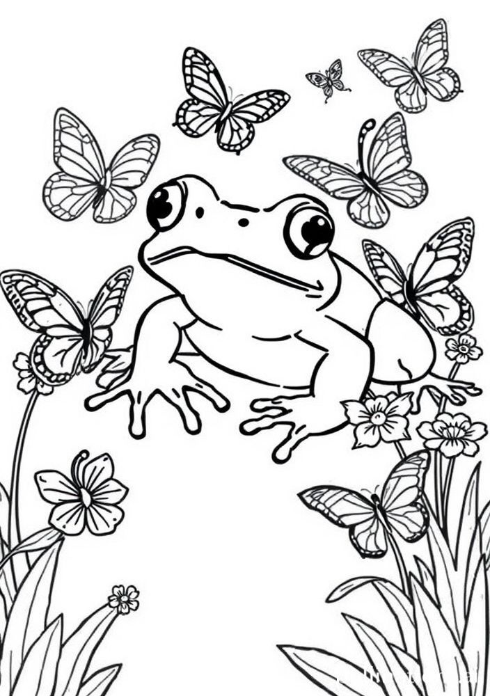 Desenho de Sapo e Borboletas para colorir