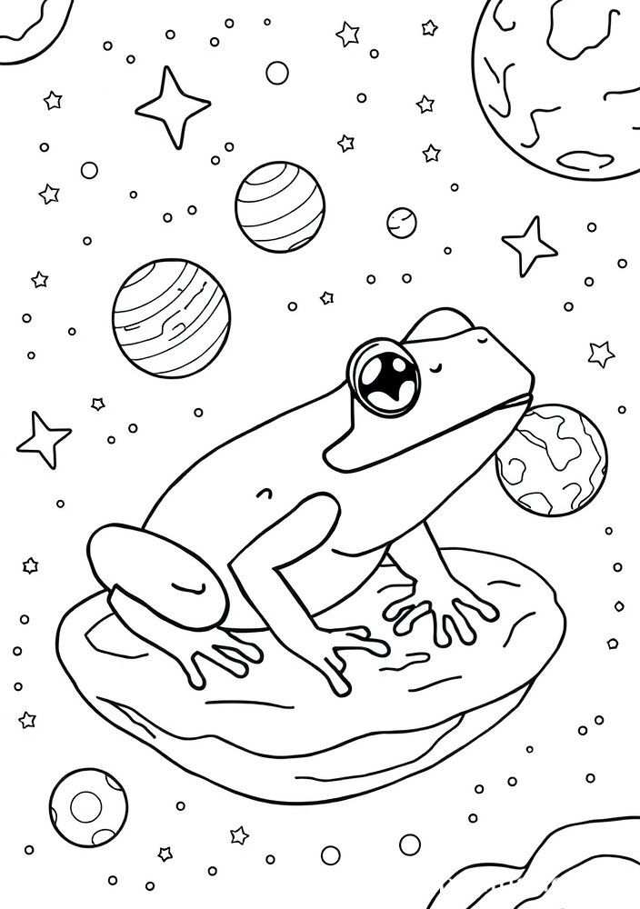 Desenho de Sapo em um Ambiente Espacial para Colorir