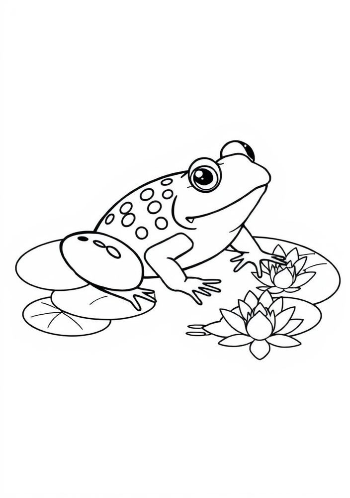 Desenho de Sapo em uma Lagoa com Lírios para Colorir