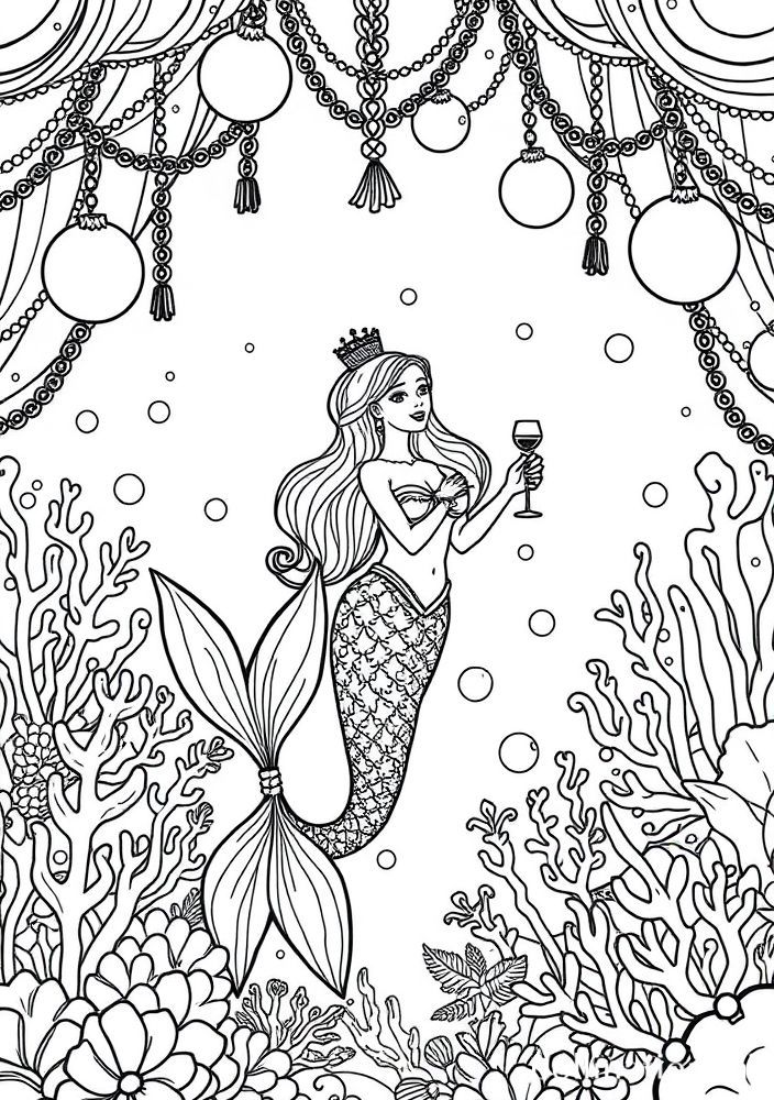 Desenho de Sereia em um Baile Subaquático para colorir