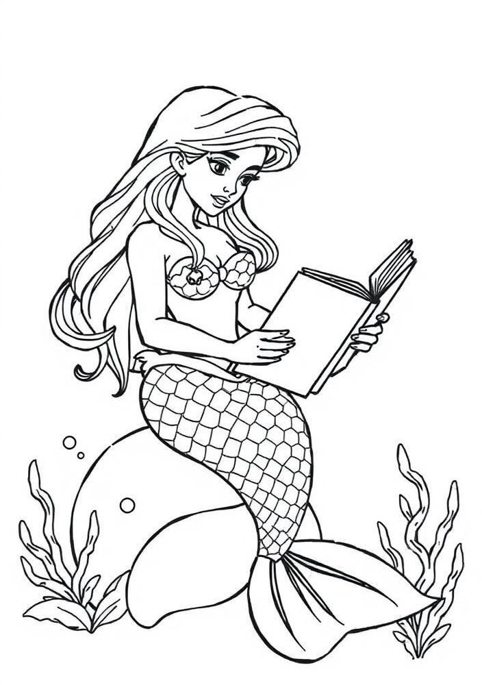 Desenho de Sereia em um Livro de Histórias para colorir