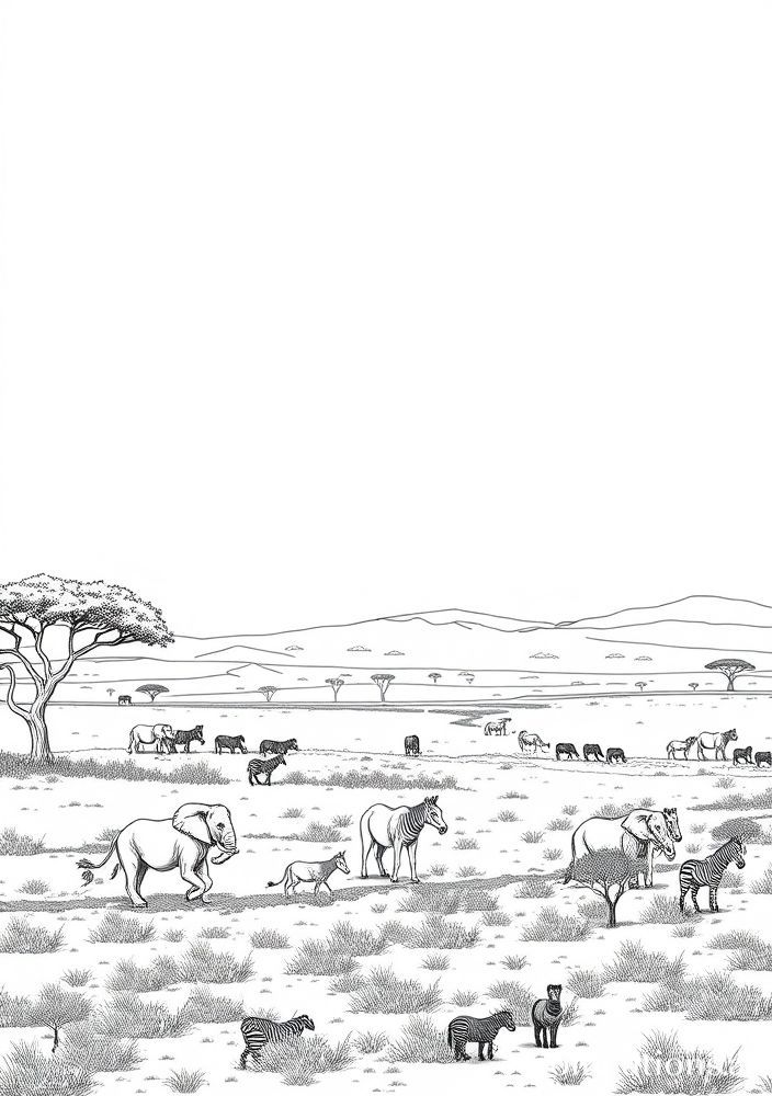 Desenho de Serengeti com Animais Selvagens para Colorir