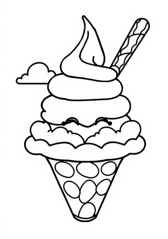 Desenho de Sorvete Flutuante com Nuvens para colorir
