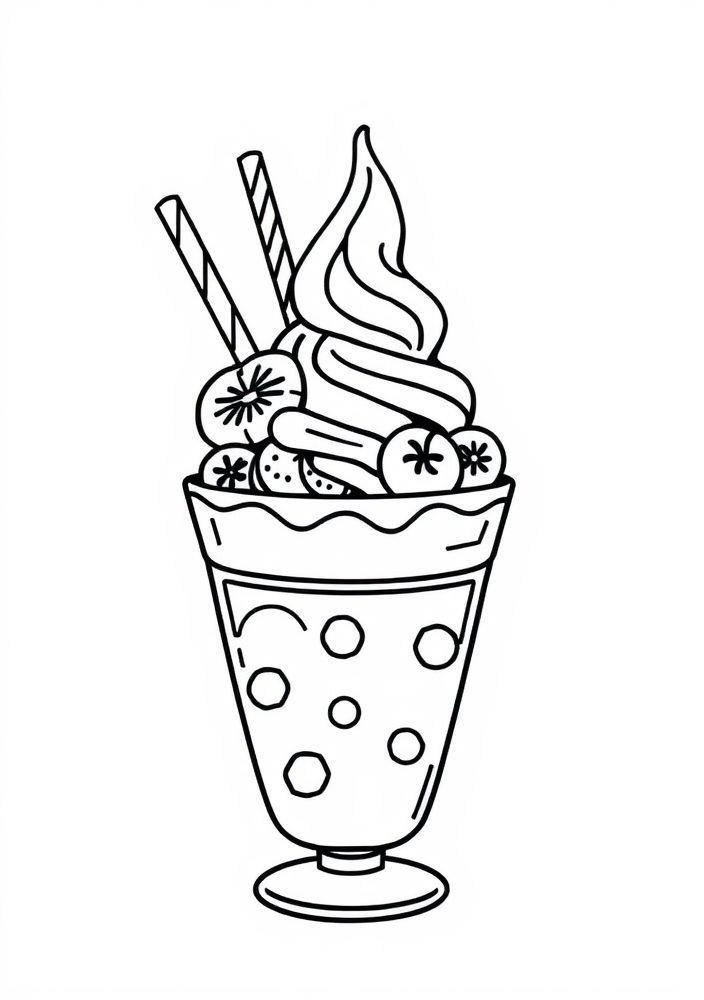 Desenho de Sorvete com Canudos e Frutas para colorir