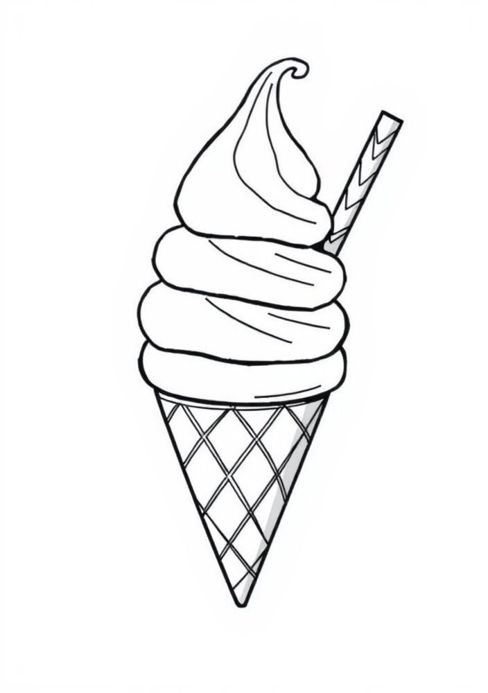 Desenho de Sorvete com Chapeuzinho para Colorir