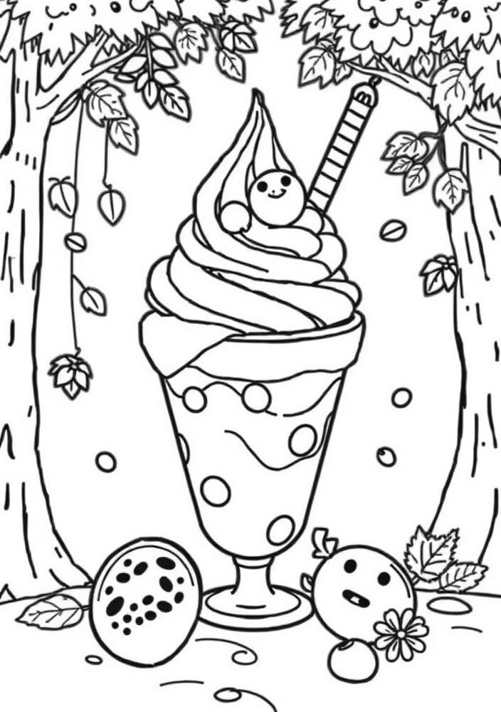 Desenho de Sorvete com Frutas da Floresta para colorir