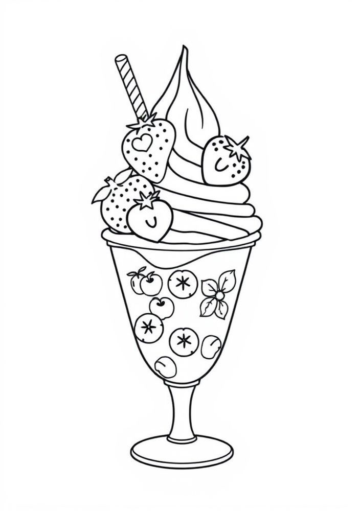 Desenho de Sorvete com Frutas para Colorir