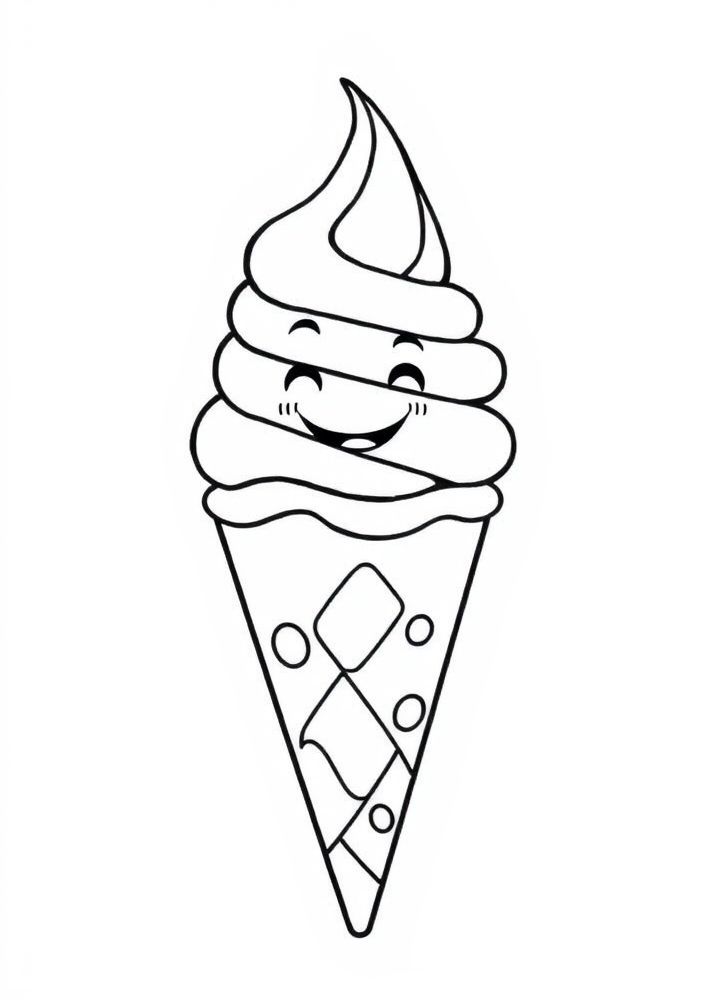 Desenho de Sorvete com Sorriso para Colorir