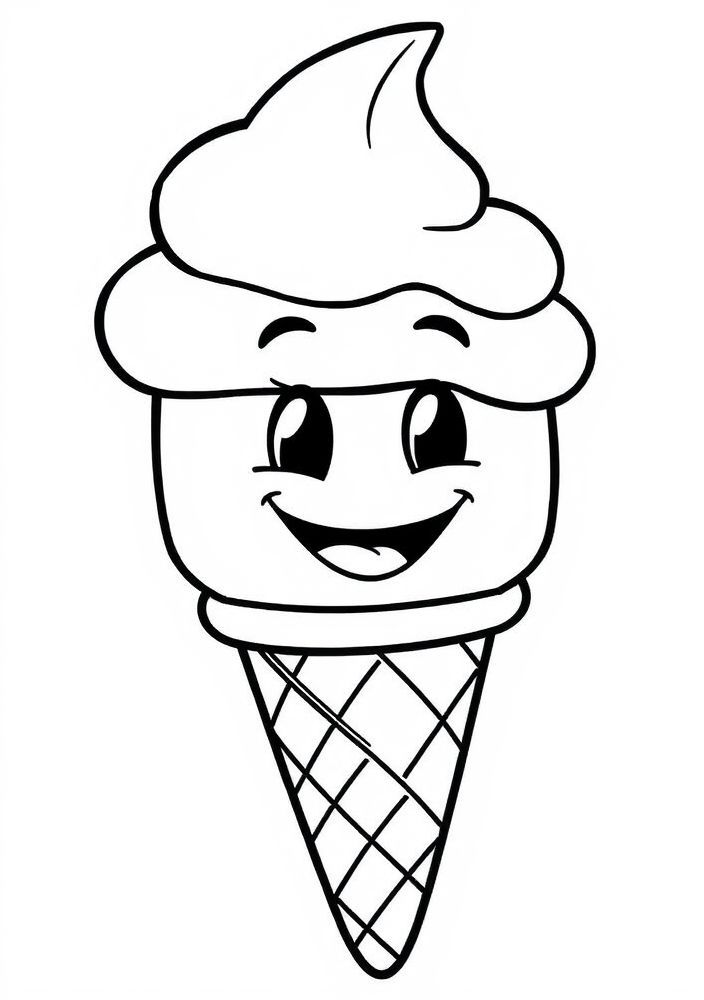Desenho de Sorvete de Casquinha com Olhos e Sorriso para colorir
