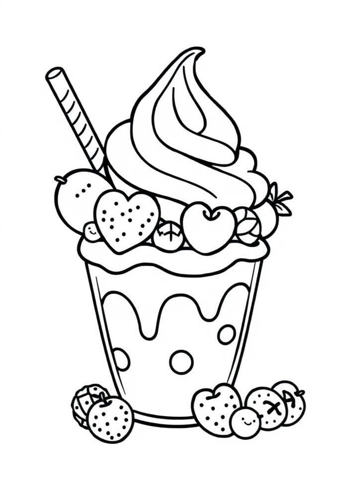 Desenho de Sorvete de Iogurte com Frutas para colorir