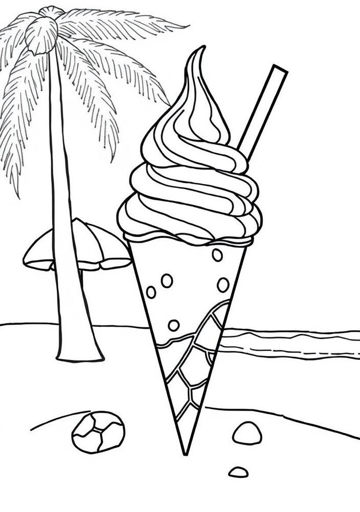 Desenho de Sorvete na Praia para colorir