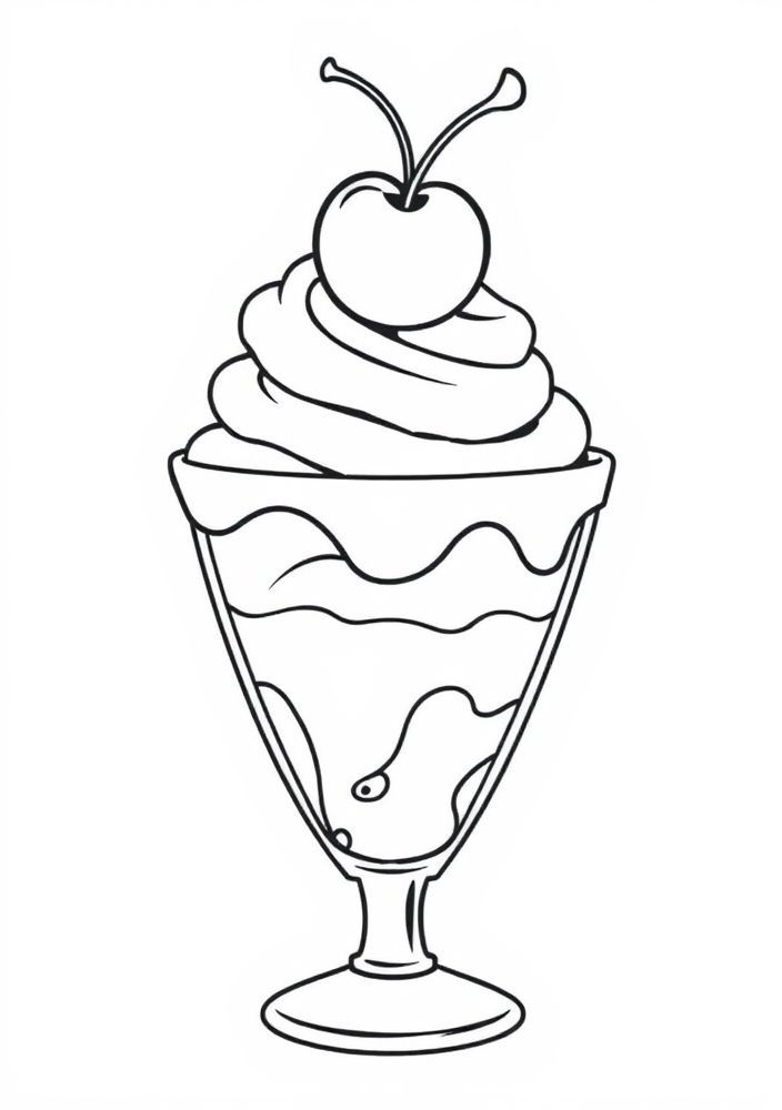 Desenho de Sundae com Calda e Cereja para colorir