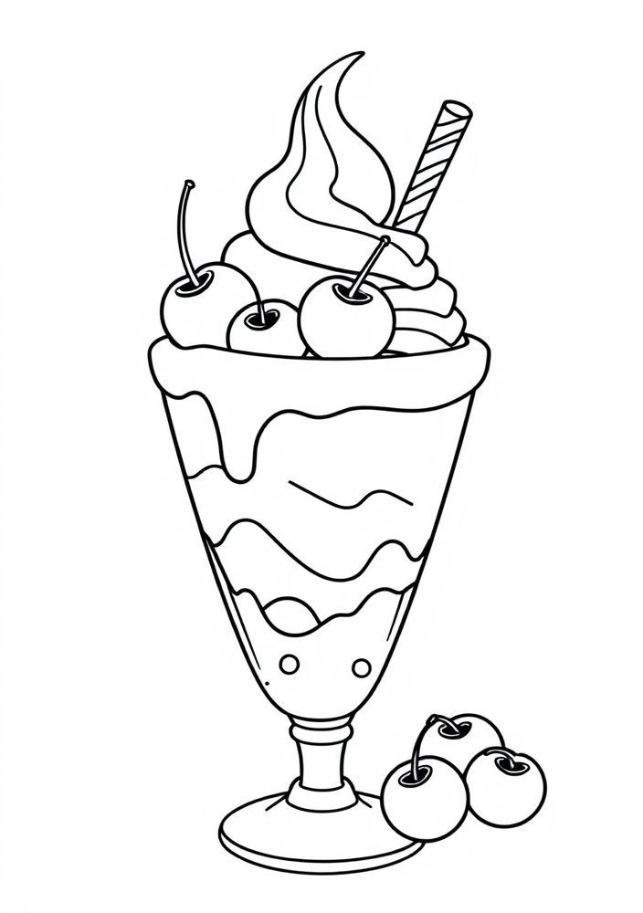 Desenho de Sundae com Cerejas para Colorir