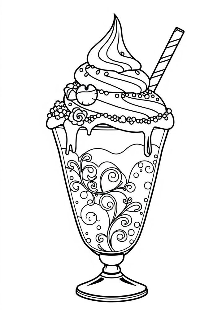 Desenho de Sundae com Coberturas e Granulados para Colorir