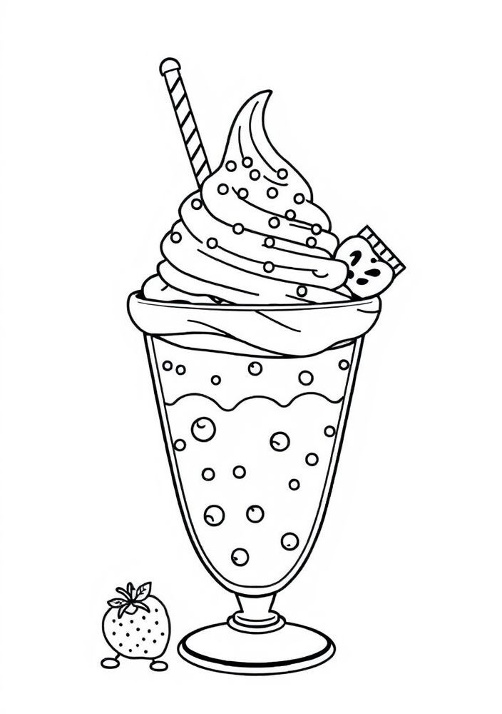 Desenho de Sundae com Frutas e Granulado para colorir