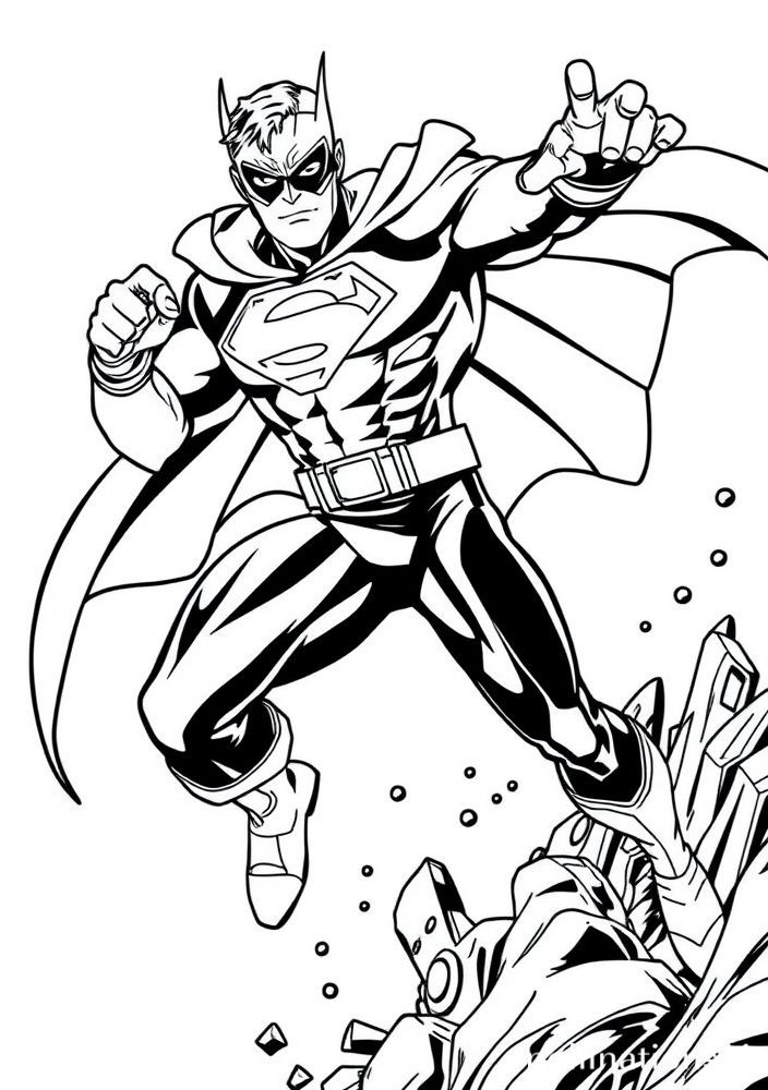 Desenho de Super-Herói em Ação para Colorir