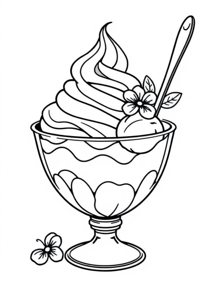 Desenho de Taça de Sorvete Gourmet para Colorir