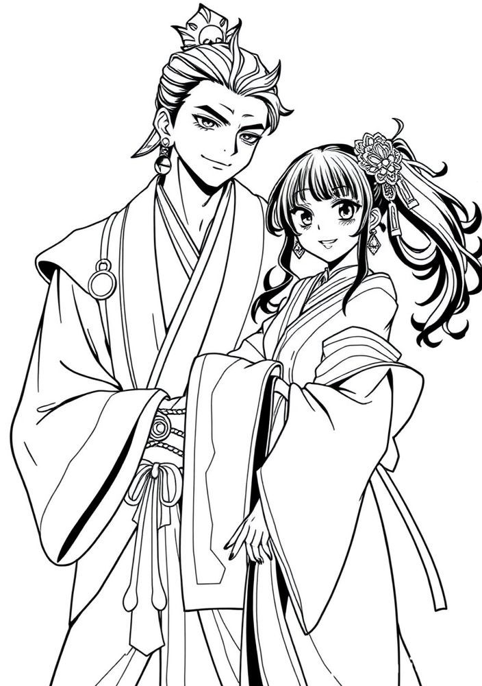 Desenho de Tanjirou e Nezuko juntos para colorir