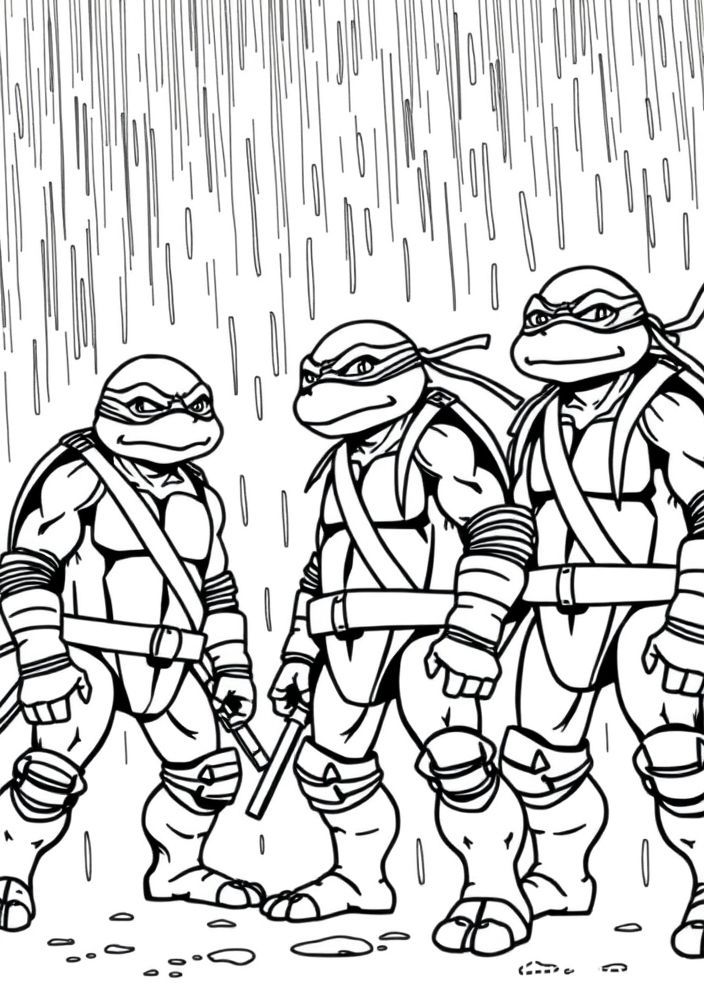 Desenho de Tartarugas Ninjas em um dia de chuva para colorir