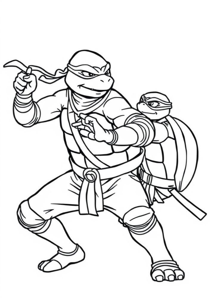 Desenho de Tartarugas Ninjas praticando defesa pessoal para colorir