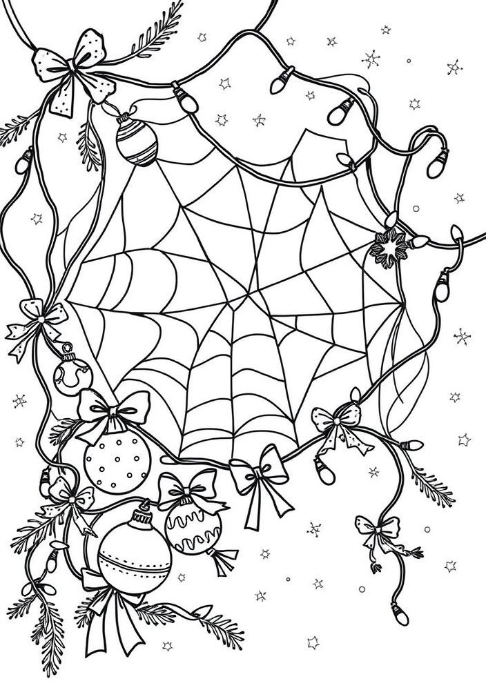 Desenho de Teia de Natal para Colorir