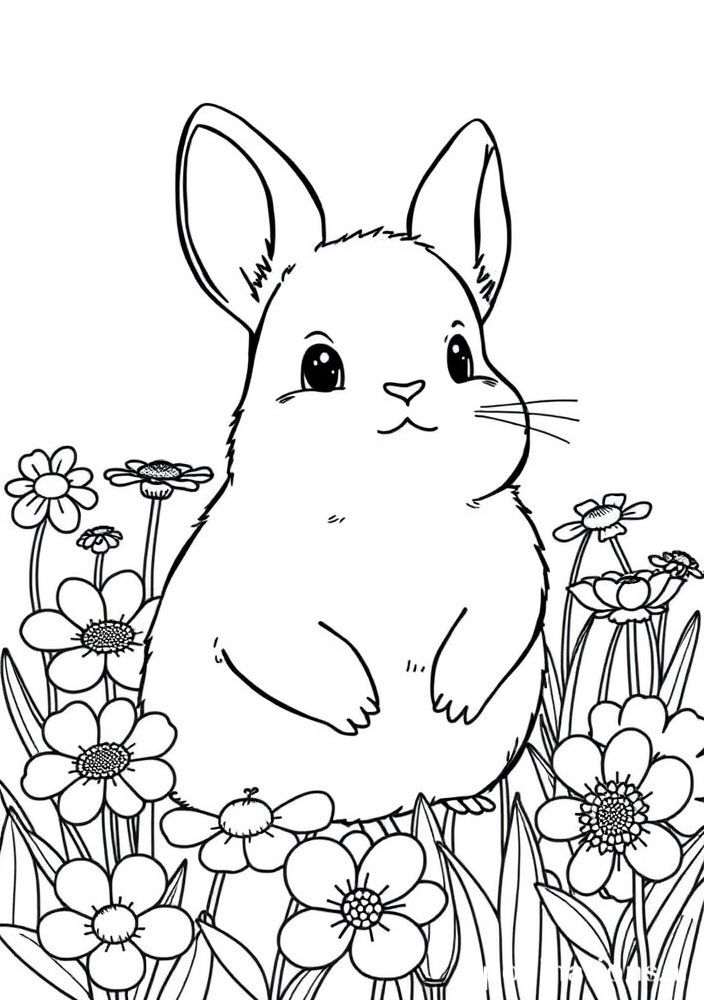 Desenho de Torchic em um campo florido para colorir