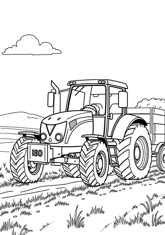 Desenho de Trator puxando vagão para colorir