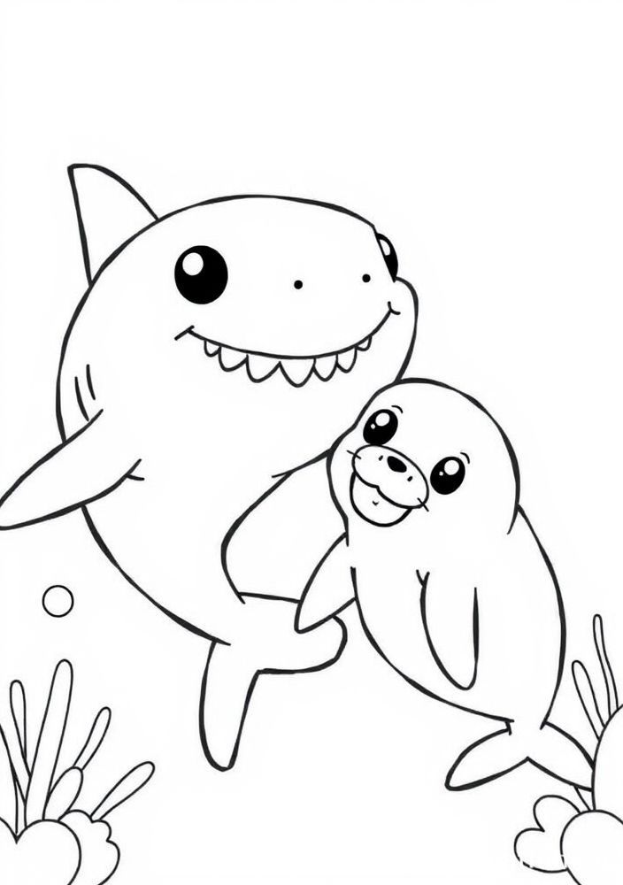 Desenho de Tubarão e uma Foca para Colorir