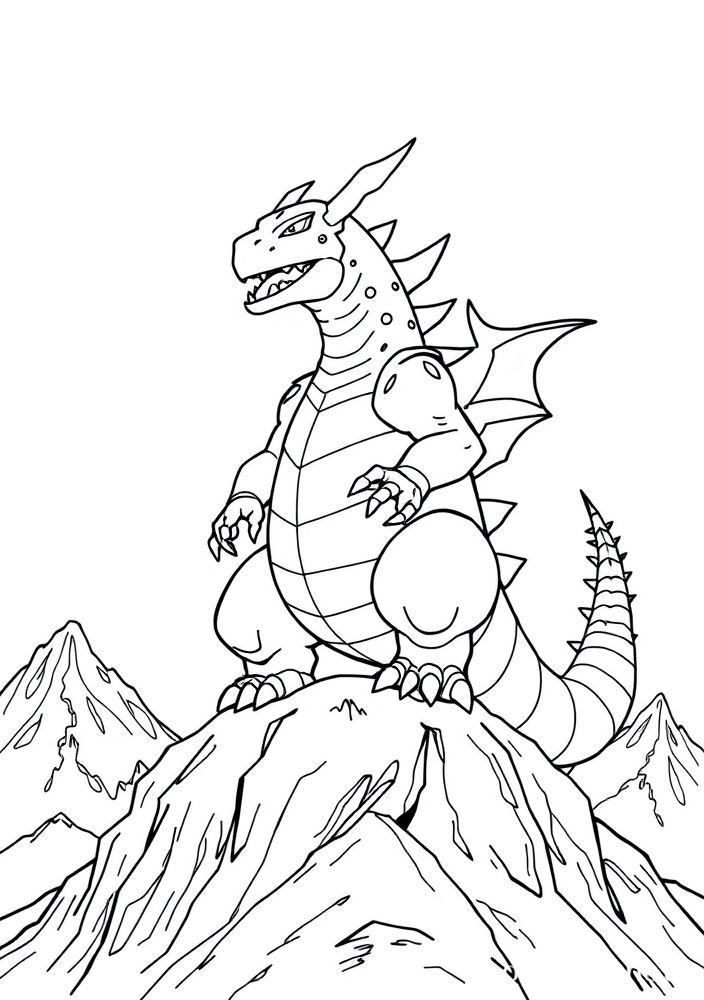 Desenho de Tyranitar em uma montanha para colorir