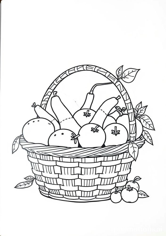 Desenho de Um Cesto de Frutas da Fazenda para Colorir