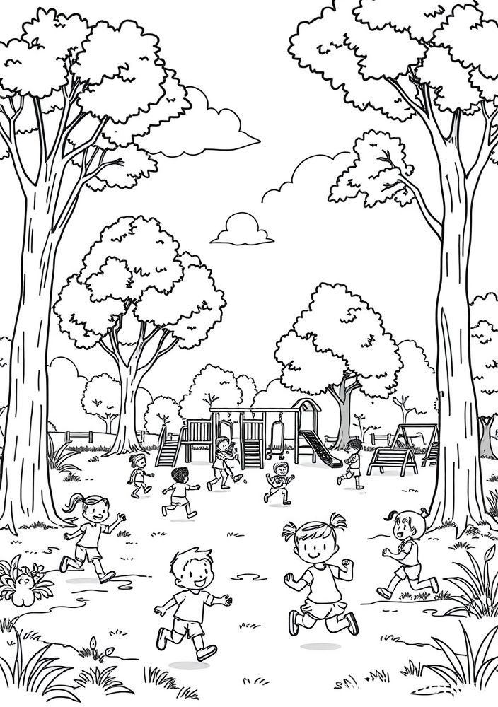 Desenho de Um Parque com Crianças Brincando para Colorir