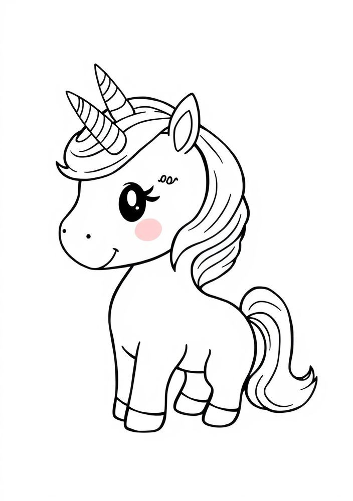 Desenho de Unicórnio Kawaii com Arco-íris para colorir