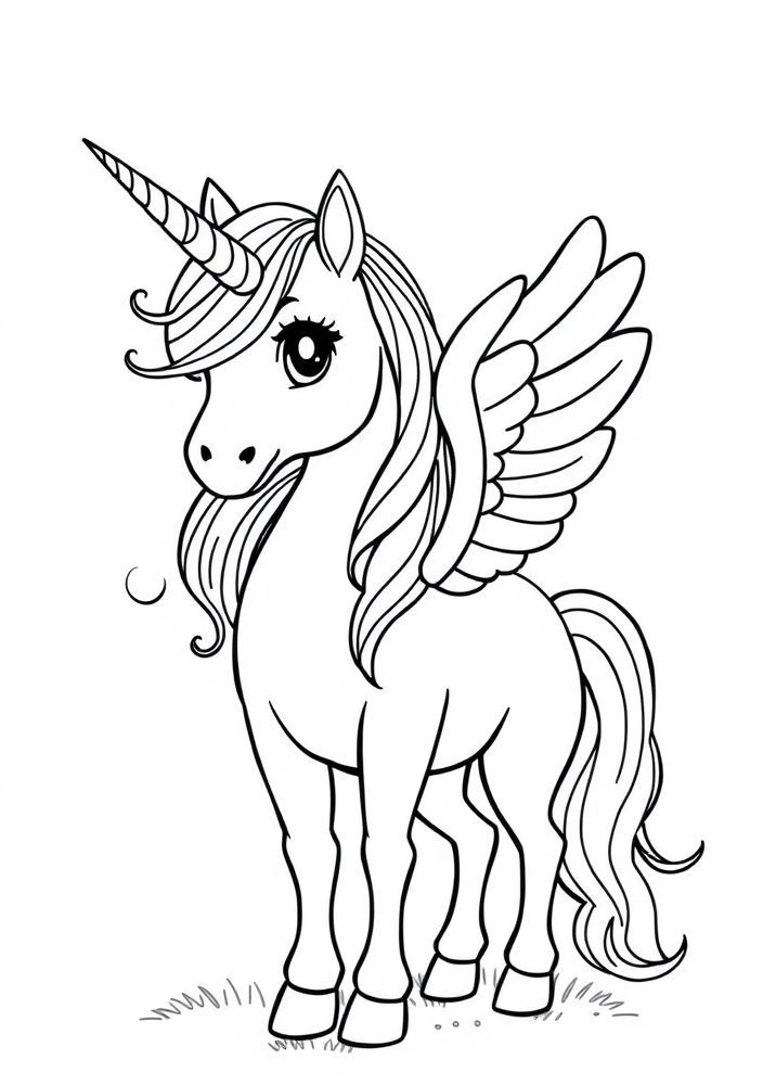 Desenho de Unicórnio com asas para colorir