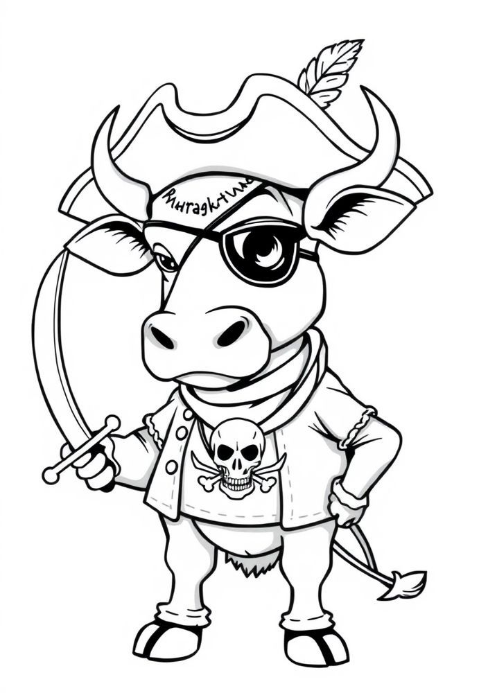 Desenho de Vaca e os Piratas para colorir